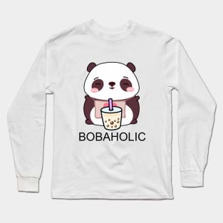 Cute Little Bobaholic Panda Loves Boba! Long Sleeve T-Shirt